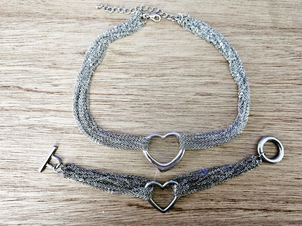 Stainless Steel Heart Necklace & Bracelet