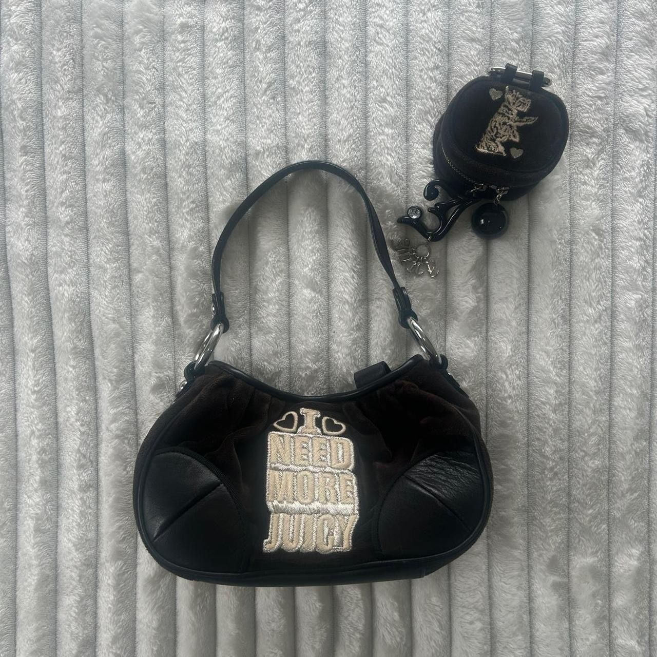 RARE Brown velvet Juicy Couture shoulder bag with silver accents and coin pouch