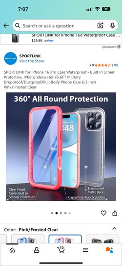 Sportlink Waterproof Case For iPhone 16 Pro Pink New In The Box
