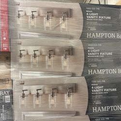 Best Seller Hampton Bay Regan 29.13 in. 4-Light Brushed Nickel Bathroom Vanity Light with Clear Glass Shades