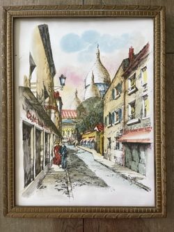 Original Watercolor French Street Scene 