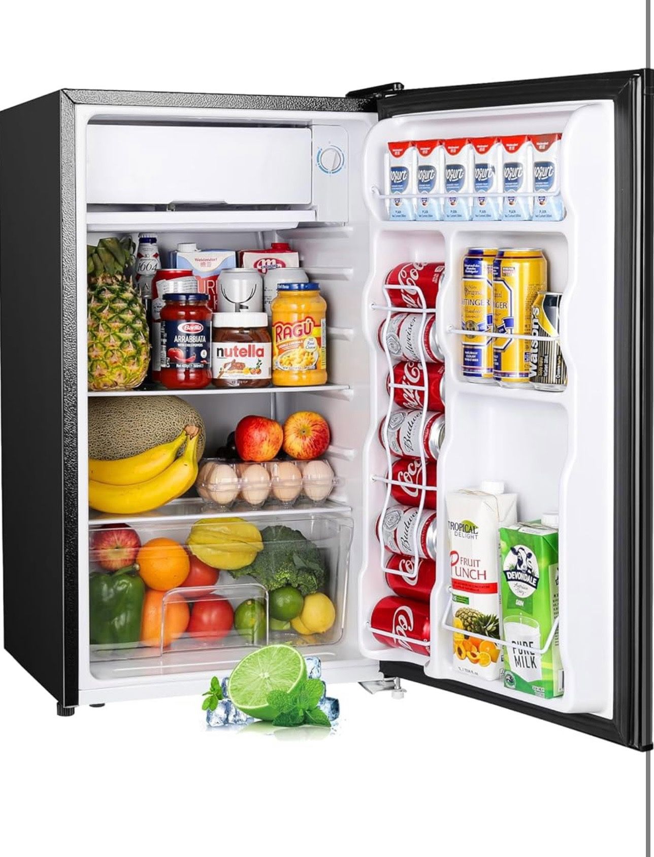 3.2 Cu.Ft Mini Fridge with Freezer, Single Door Mini Fridge, Dorm Fridge, Adjustable Thermostat, Mini Refrigerator for Bedroom, Office, Dorm, Black