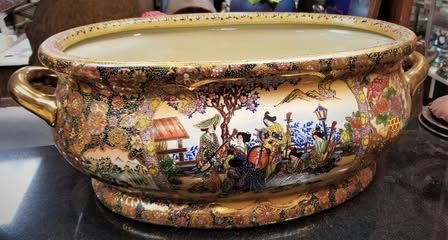 Vintage Gilded Asian Painted Basin