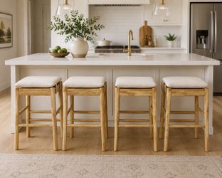 Set of 4 Solid Wood Counter Stools