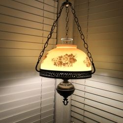 Vtg. Hanging Parlor Lamp Light Floral Brown Tones