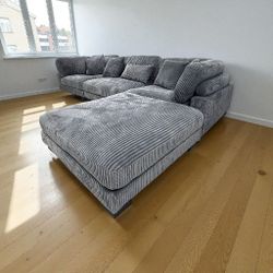 Sectional Sofa Grey Corduroy Extra Large Couch 🛋 