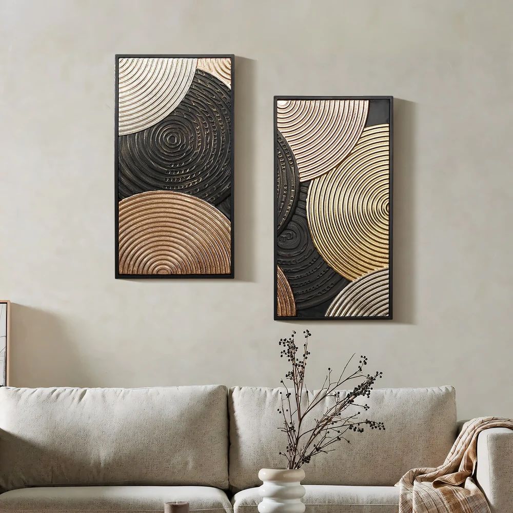 Earth tone abstract metal wall art, set of 2