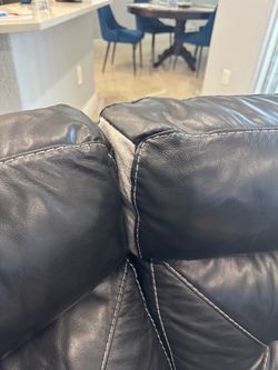 Black Leather Sofa with Contrast Stitching