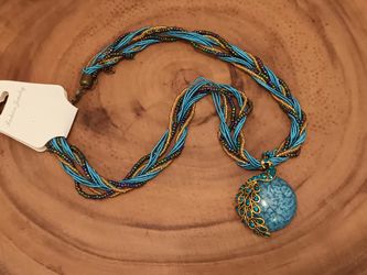 Peacock Design Vintage Bohemian Style Handmade Beaded Faux Gemstone Necklace & Pendant. 