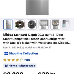 Midea 29.3 Cubic Feet SS Fridge New 