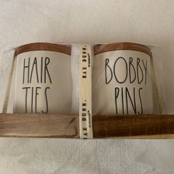 Rae Dunn Hair Ties Bobby Pins Wooden Lids NWT