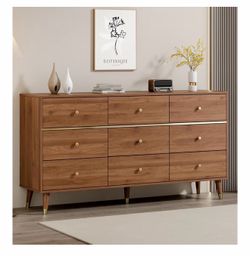 9 Drawer Dresser,63" Wide Mid Century Modern Chest of Drawers