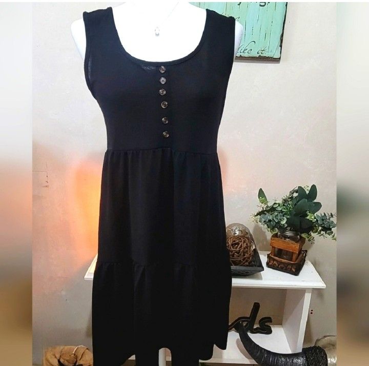 Black Ruffle Fit & Flare Sundress With Button Accents