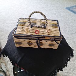 Mid Century Woven Sewing or Trinket Basket - Made In Japan