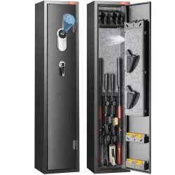 43#5 Rifles Gun Safe, Rifle Safe with Fingerprint Lock, Quick Access Gun Storage Cabinet for Shotguns with Removable Shelf, Pistol Rack, Ammo Storage 