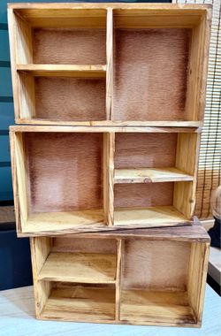 3 x Wooden Rustic Display or Storage Boxes with Handles - ornaments NOT included!