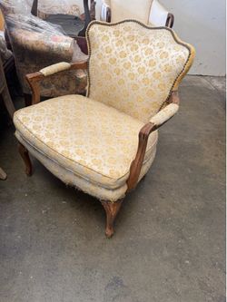 Vintage French Accent Chair – Floral Upholstery & Nailhead Trim