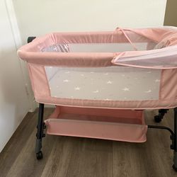 Pink Baby Bassinet with Mosquito Net