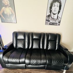 (2) Leather Electric Reclining Sofas For Sale