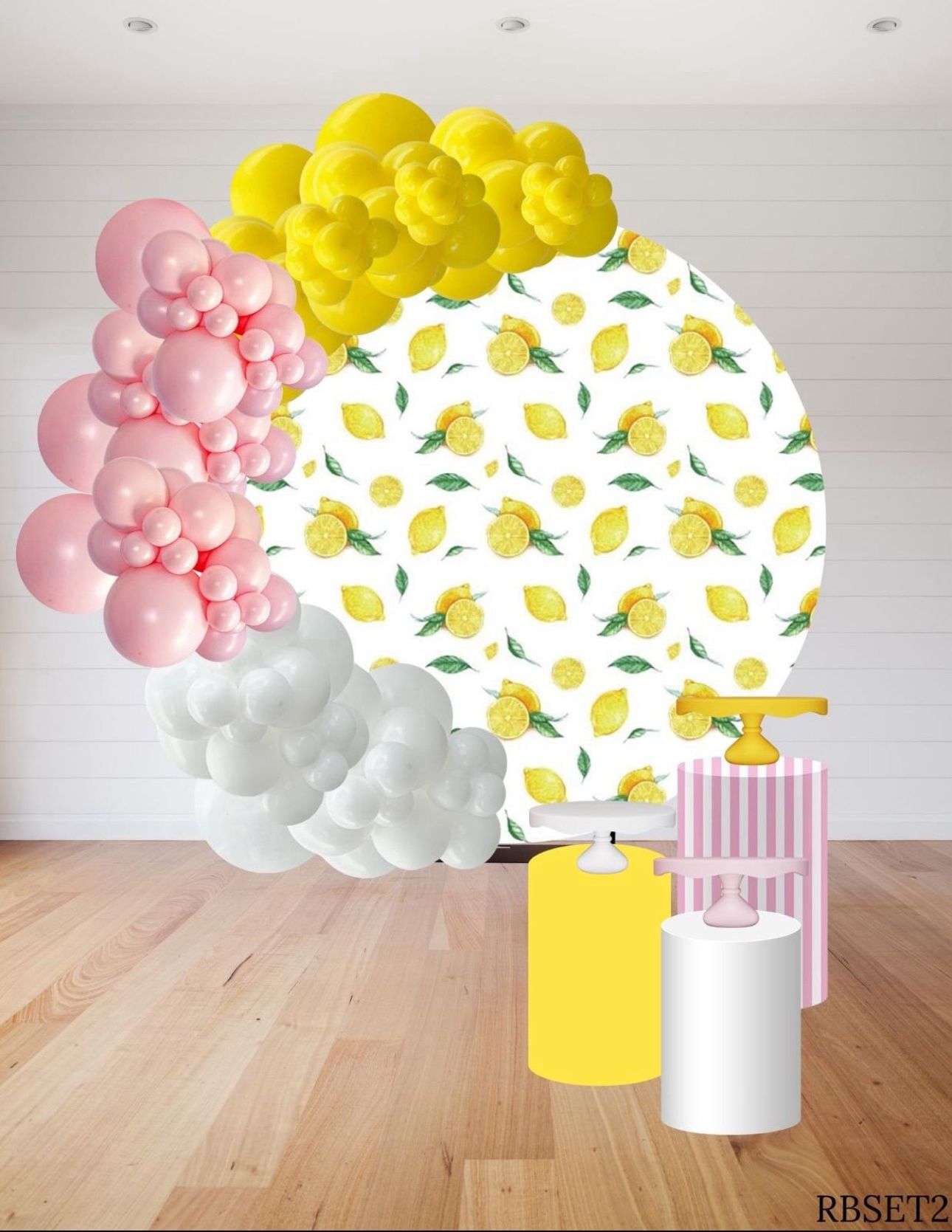 Lemon-Themed Party Decor Set – Backdrop, Stands & Balloons