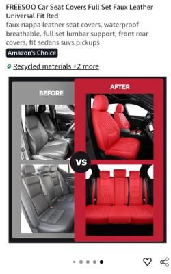 FREESOO Red Faux Leather Car Seat Covers Full Set