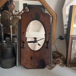 Vintage Hand-Crafted Wood Wall Mirror with Hooks Vintage Hallway Mirror Vintage Mirrored Hat Rack...