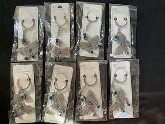 Silver Butterfly Evil Eye Keychains – Lot of 8