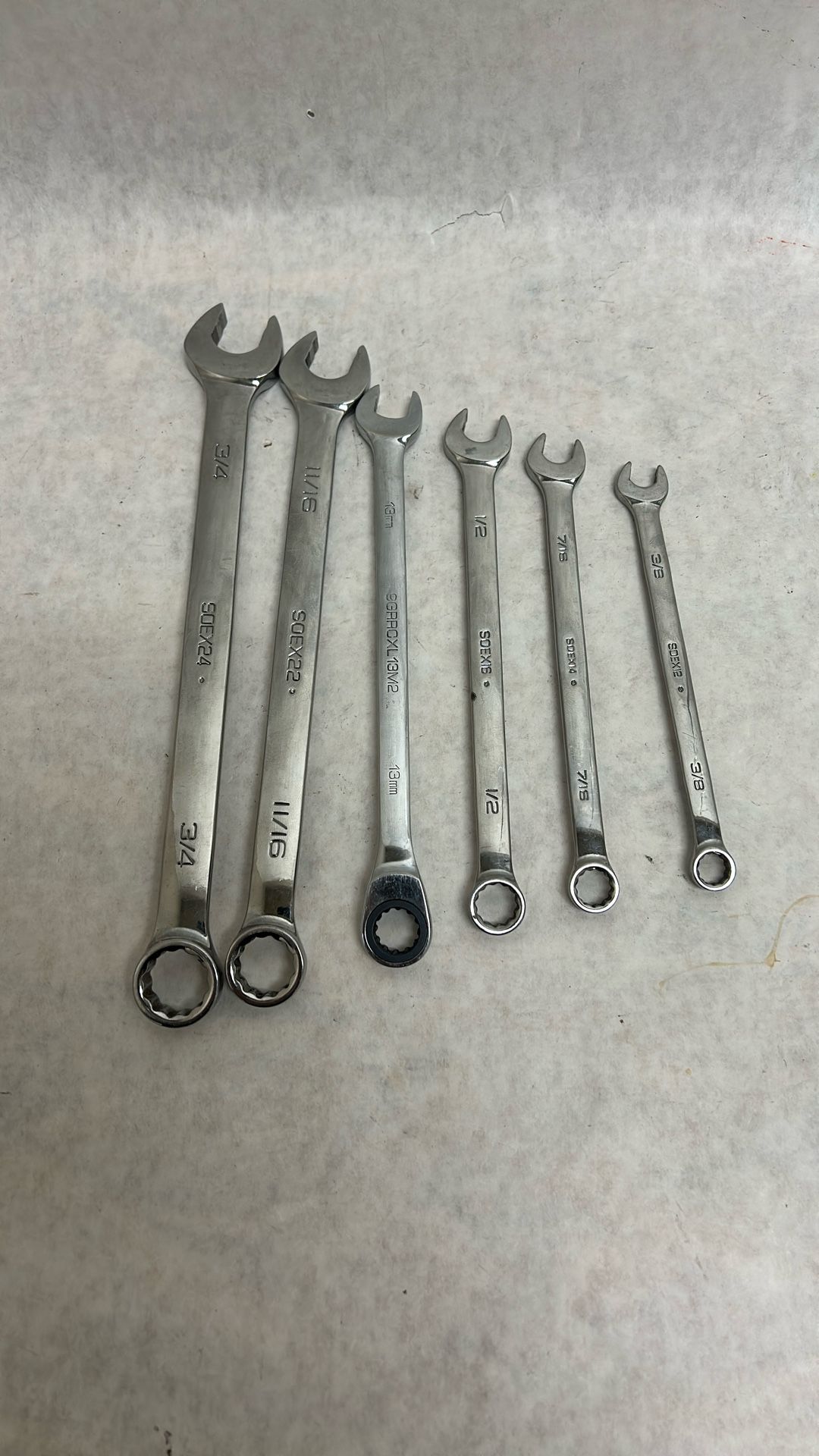 Snap On Six Piece Wrench Set 3 1/4 11/16 13 Mm 1/2 7/16 3/8