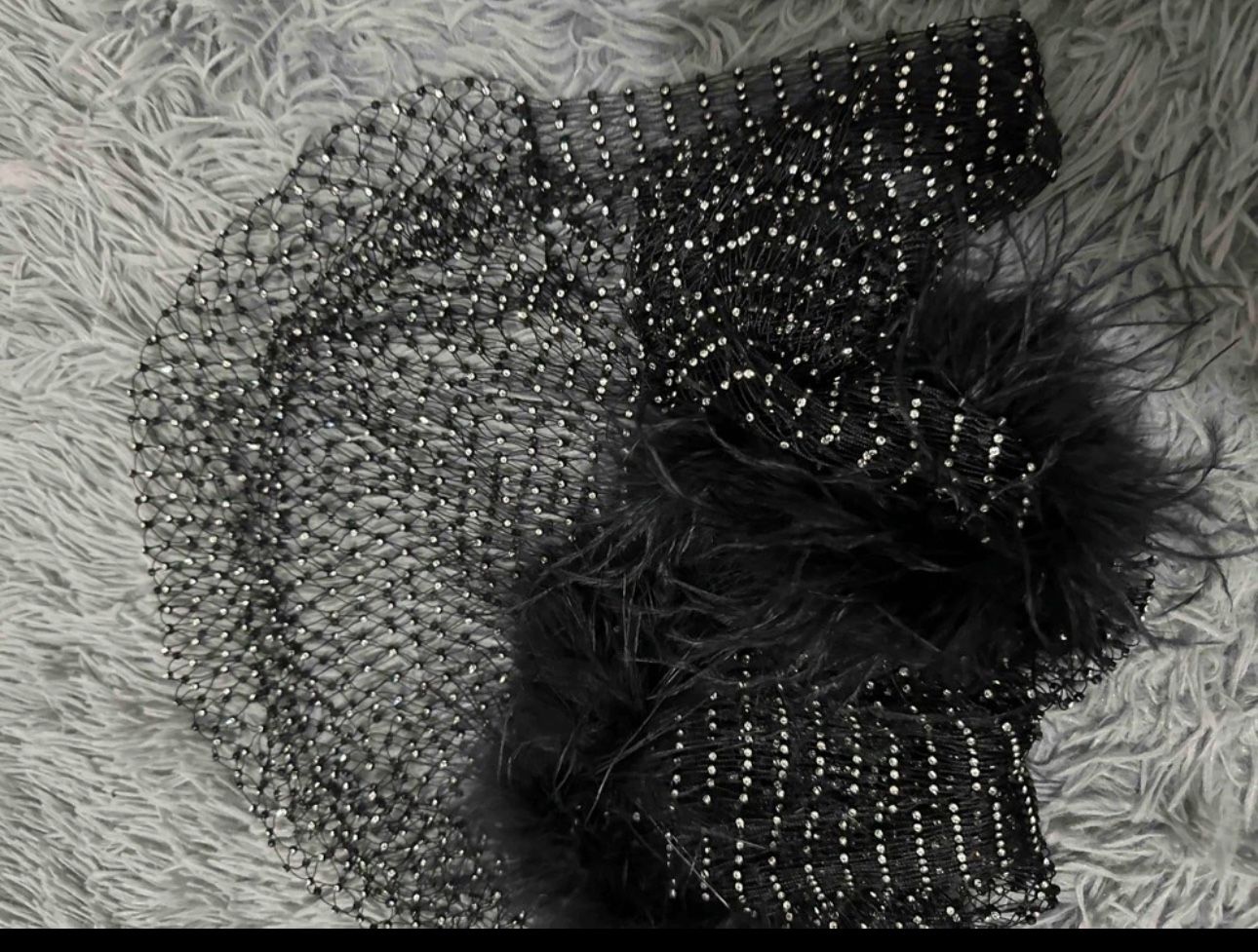 SHEIN BAE Fuzzy Cuff Rhinestone Detail Fishnet Top Without Bra Black / 8/10 (L)