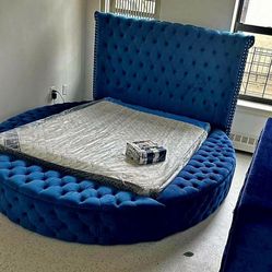 BRAND NEW 👌LUXUS VELVET BLUE STORAGE KING BED/OTHER COLOR AVAİLABLE 