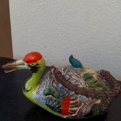 Antique Japanese Banko Ware Figural Bird Water Fowl Tea Pot 