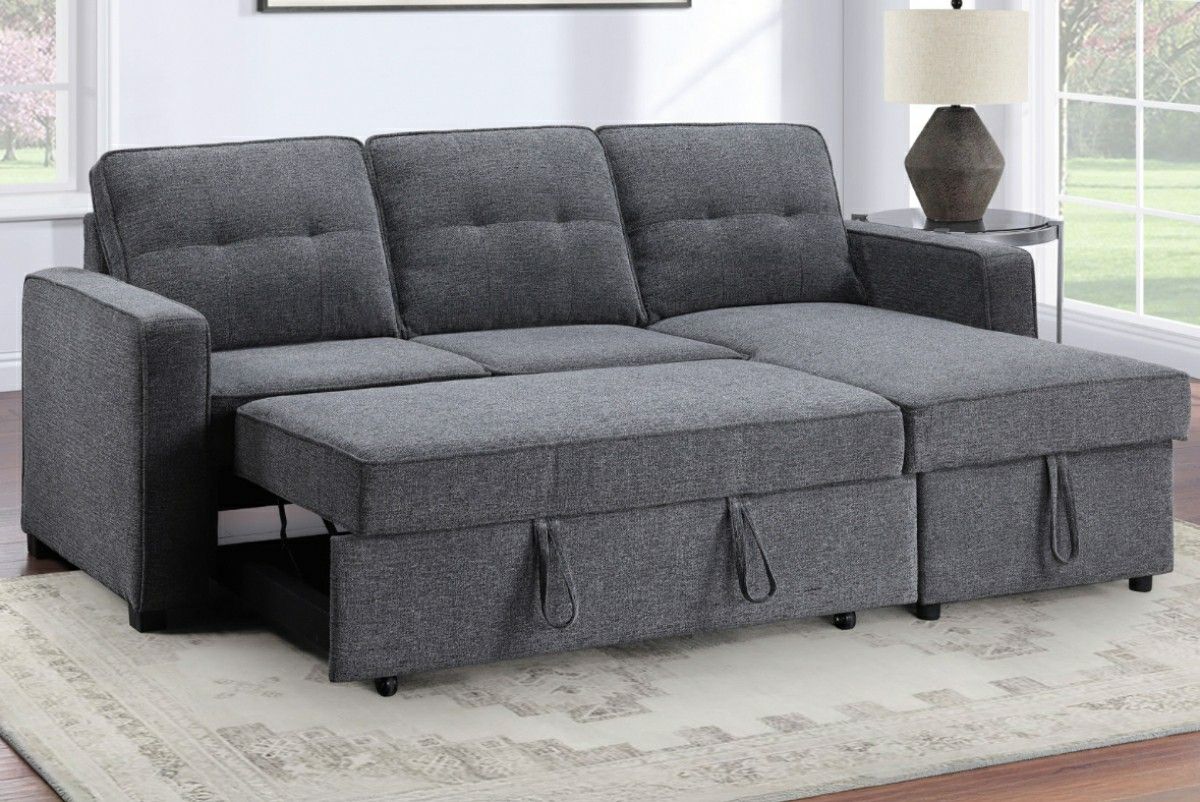 Grey Reversible Sleeper Sectional with Storage Chaise (New in Boxes)