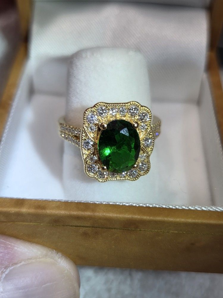 Sterling Silver 2.07 TW Emerald &Diamond Ring