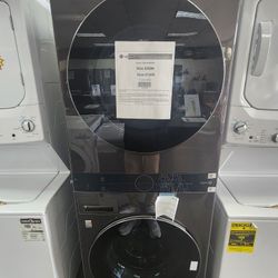 WashTower Stacked Laundry Center 4.5 Cu.Ft.Front Load
Washer & 7.4 Cu.Ft. Electric Dryer in Black Steel wl Steam
