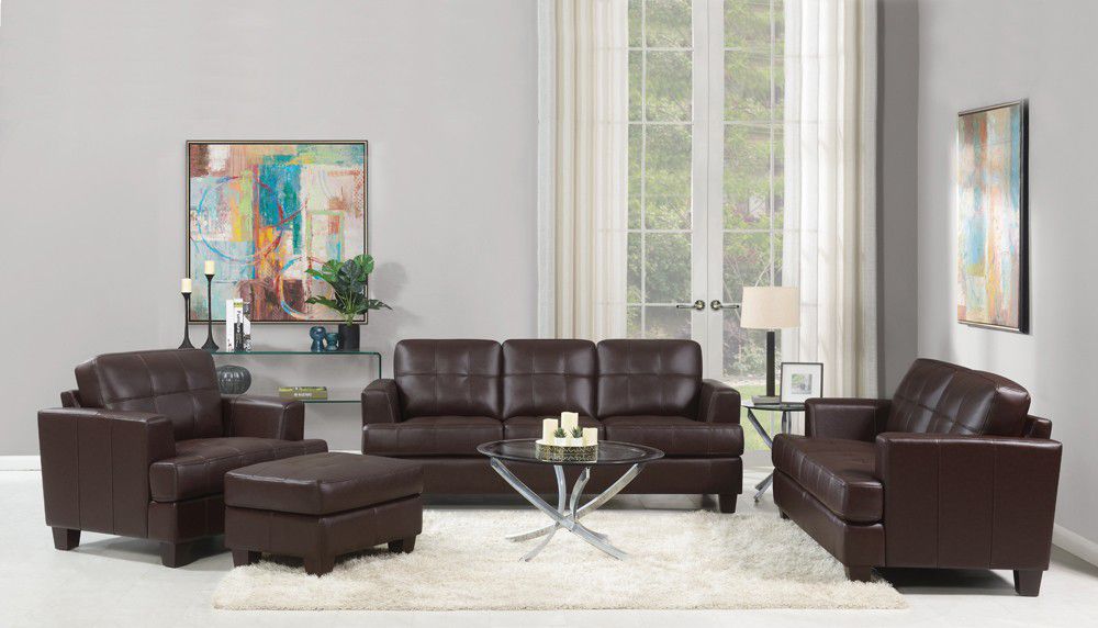 Brown Leather Sofa, Loveseat, Chair, & Ottoman