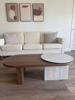 Modern Travertine-Style Coffee Table – Like New