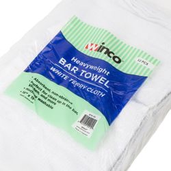 4 dozen, Winco Heavyweight White Terry Bar Towels 12-Pack