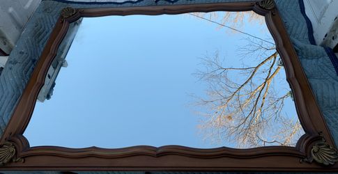 VINTAGE LARGE WHITE FURNITURE CO. HANGING MIRROR