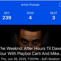 The Weeknd After Hours Till Dawn Tour - 6/26/25 - 2 Tickets - Sec 239