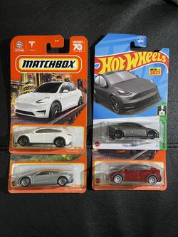 Matchbox And Hot Wheels Tesla Model Y And Roaster Toy Cars