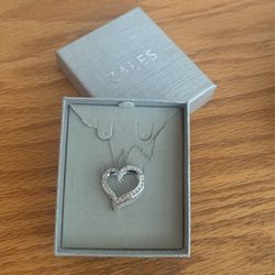 Silver Diamond Heart Pendant And Chain From Zales