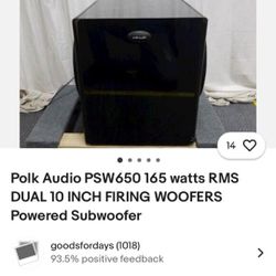 POLK AUDIO PSW650 WATTS RMS DUAL 10INCH FIRING WOOFERS POWERED SUBWOOFER