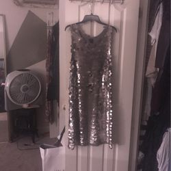 Silver Sequins Knee Length Dress