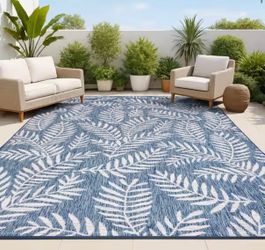 Nevis Palm Frond Navy/Ivory 9 ft. x 12 ft. Indoor/Outdoor Area Rug