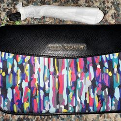 NEW VERA BRADLEY WATERCOLOR BRUSHSTROKES LEATHER ENVELOPE WRISTLET WALLET