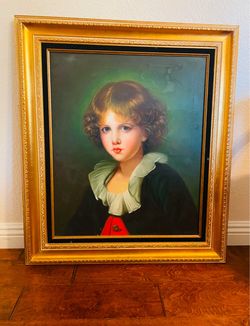 Framed oil portrait painting