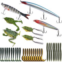 Fishing Topwater Lures Kit - Pro Fishing Lures Kit, 35pcs Artificial Baits with Tackle Box Including Multi Jointed Swimbaits, Jerkbaits, Fishing Soft 