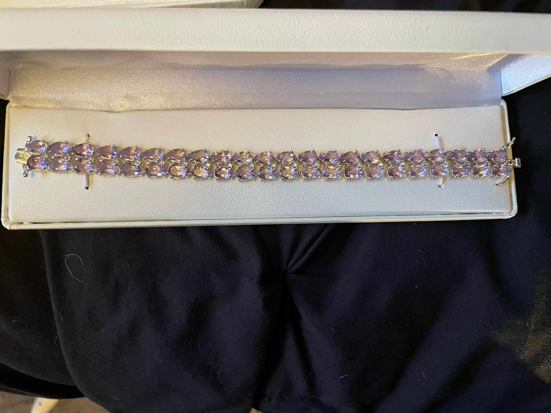 Amethyst Two Row Silver Bracelet 