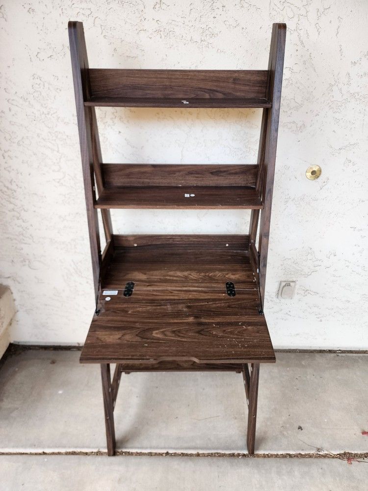 Fold Out Desk And Ladder Shelf in  Dark Oak