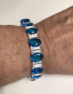 Blue Topaz Stamped 925 Sterling Silver Bracelet 